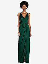 Alt View 1 Thumbnail - Hunter Green Faux Wrap Whisper Satin Maxi Dress with Draped Tulip Skirt