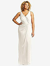 Front View Thumbnail - Ivory Faux Wrap Whisper Satin Maxi Dress with Draped Tulip Skirt