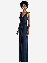 Alt View 2 Thumbnail - Midnight Navy Faux Wrap Whisper Satin Maxi Dress with Draped Tulip Skirt