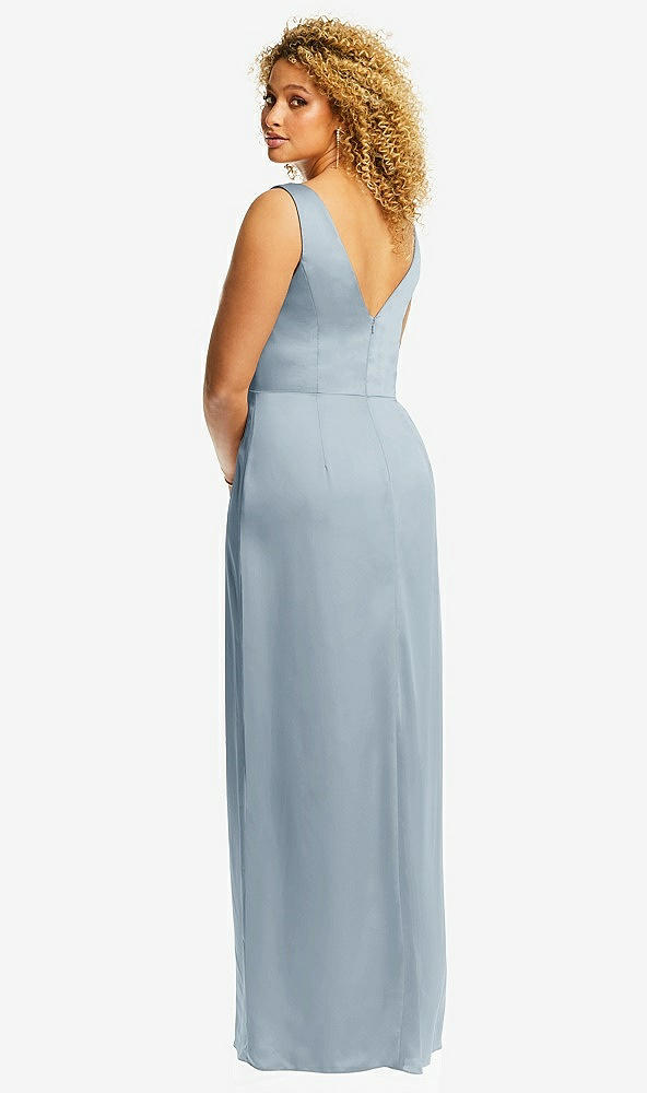 Back View - Mist Faux Wrap Whisper Satin Maxi Dress with Draped Tulip Skirt