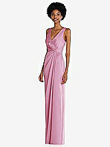 Alt View 2 Thumbnail - Powder Pink Faux Wrap Whisper Satin Maxi Dress with Draped Tulip Skirt