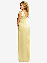 Rear View Thumbnail - Pale Yellow Faux Wrap Whisper Satin Maxi Dress with Draped Tulip Skirt