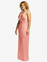 Side View Thumbnail - Rose - PANTONE Rose Quartz Faux Wrap Whisper Satin Maxi Dress with Draped Tulip Skirt