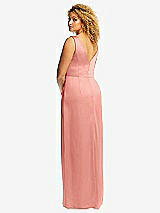 Rear View Thumbnail - Rose - PANTONE Rose Quartz Faux Wrap Whisper Satin Maxi Dress with Draped Tulip Skirt