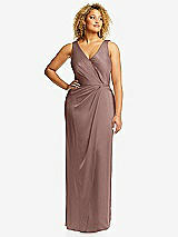 Front View Thumbnail - Sienna Faux Wrap Whisper Satin Maxi Dress with Draped Tulip Skirt