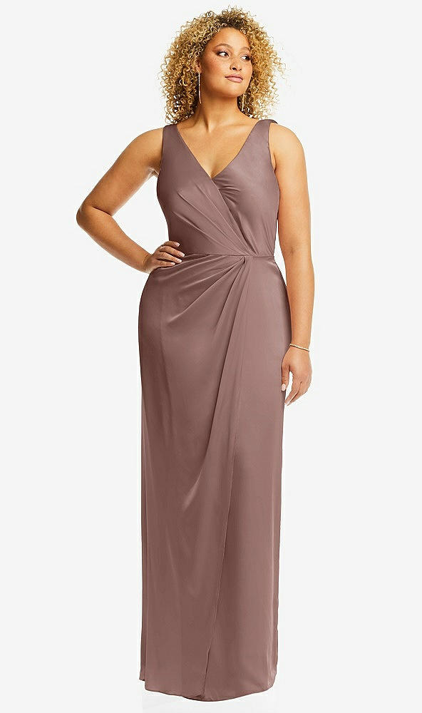 Front View - Sienna Faux Wrap Whisper Satin Maxi Dress with Draped Tulip Skirt