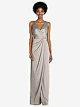 Alt View 1 Thumbnail - Taupe Faux Wrap Whisper Satin Maxi Dress with Draped Tulip Skirt