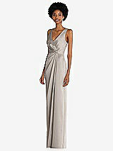 Alt View 2 Thumbnail - Taupe Faux Wrap Whisper Satin Maxi Dress with Draped Tulip Skirt