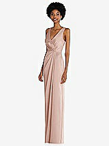 Alt View 2 Thumbnail - Toasted Sugar Faux Wrap Whisper Satin Maxi Dress with Draped Tulip Skirt