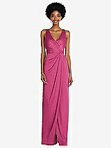 Alt View 1 Thumbnail - Tea Rose Faux Wrap Whisper Satin Maxi Dress with Draped Tulip Skirt