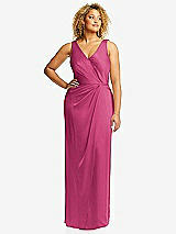 Front View Thumbnail - Tea Rose Faux Wrap Whisper Satin Maxi Dress with Draped Tulip Skirt