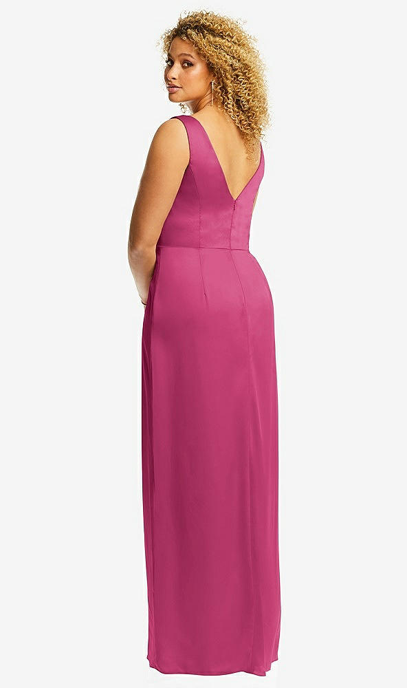 Back View - Tea Rose Faux Wrap Whisper Satin Maxi Dress with Draped Tulip Skirt