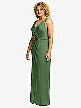 Side View Thumbnail - Vineyard Green Faux Wrap Whisper Satin Maxi Dress with Draped Tulip Skirt