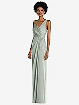 Alt View 2 Thumbnail - Willow Green Faux Wrap Whisper Satin Maxi Dress with Draped Tulip Skirt