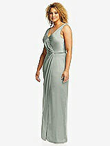 Side View Thumbnail - Willow Green Faux Wrap Whisper Satin Maxi Dress with Draped Tulip Skirt