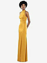 Side View Thumbnail - NYC Yellow High Neck Backless Maxi Dress with Slim Belt