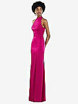 Side View Thumbnail - Think Pink High Neck Backless Maxi Dress with Slim Belt