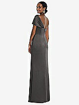 Rear View Thumbnail - Caviar Gray Twist Cuff One-Shoulder Princess Line Trumpet Gown