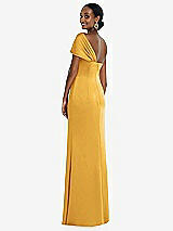 Rear View Thumbnail - NYC Yellow Twist Cuff One-Shoulder Princess Line Trumpet Gown