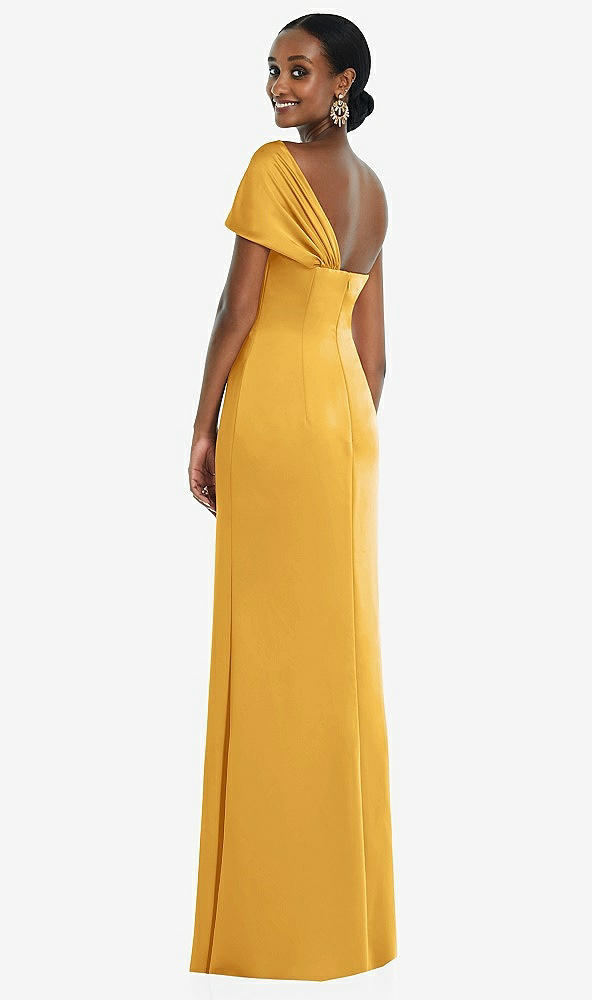 Back View - NYC Yellow Twist Cuff One-Shoulder Princess Line Trumpet Gown