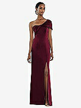 Front View Thumbnail - Cabernet Twist Cuff One-Shoulder Princess Line Trumpet Gown