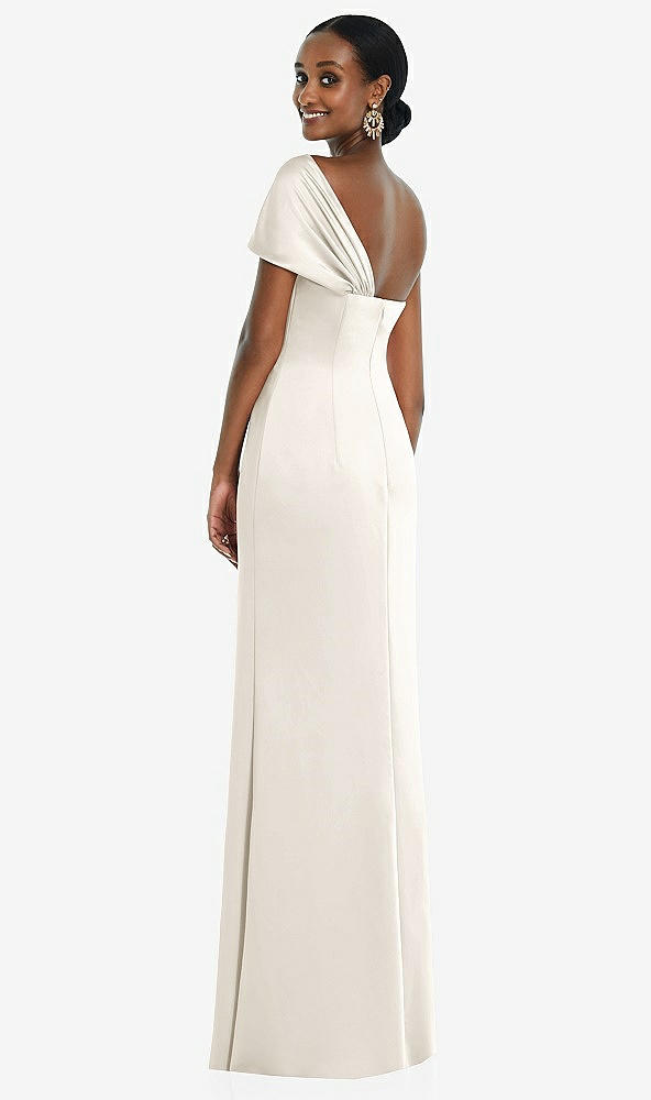 Back View - Ivory Twist Cuff One-Shoulder Princess Line Trumpet Gown