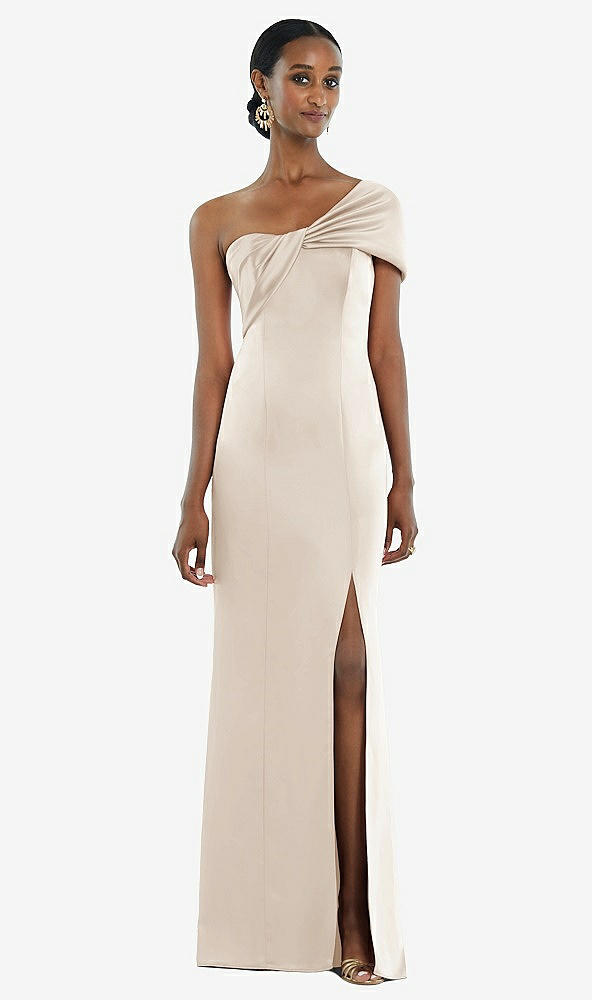 Front View - Oat Twist Cuff One-Shoulder Princess Line Trumpet Gown