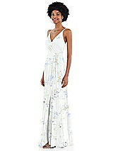 Side View Thumbnail - Bleu Garden Faux Wrap Criss Cross Back Maxi Dress with Adjustable Straps