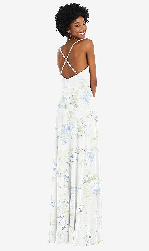 Back View - Bleu Garden Faux Wrap Criss Cross Back Maxi Dress with Adjustable Straps