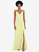 Front View Thumbnail - Butter Yellow Faux Wrap Criss Cross Back Maxi Dress with Adjustable Straps