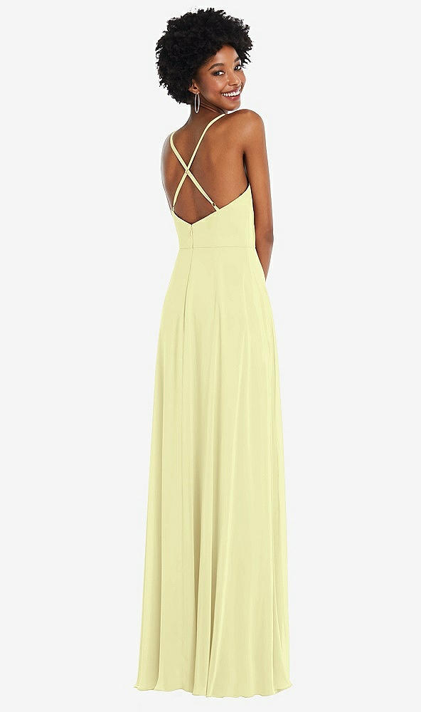 Back View - Butter Yellow Faux Wrap Criss Cross Back Maxi Dress with Adjustable Straps