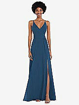 Front View Thumbnail - Dusk Blue Faux Wrap Criss Cross Back Maxi Dress with Adjustable Straps