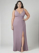 Alt View 1 Thumbnail - Lilac Dusk Faux Wrap Criss Cross Back Maxi Dress with Adjustable Straps