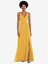 Front View Thumbnail - NYC Yellow Faux Wrap Criss Cross Back Maxi Dress with Adjustable Straps