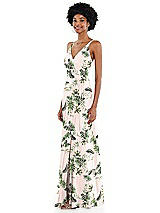 Side View Thumbnail - Palm Beach Print Faux Wrap Criss Cross Back Maxi Dress with Adjustable Straps