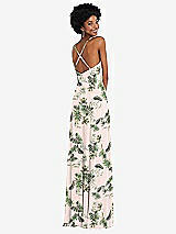 Rear View Thumbnail - Palm Beach Print Faux Wrap Criss Cross Back Maxi Dress with Adjustable Straps