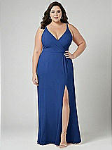 Alt View 1 Thumbnail - Classic Blue Faux Wrap Criss Cross Back Maxi Dress with Adjustable Straps