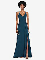 Front View Thumbnail - Atlantic Blue Faux Wrap Criss Cross Back Maxi Dress with Adjustable Straps