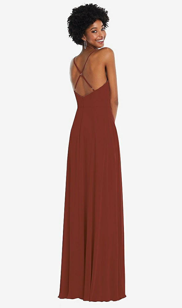 Back View - Auburn Moon Faux Wrap Criss Cross Back Maxi Dress with Adjustable Straps