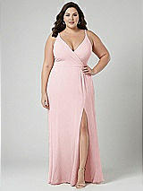 Alt View 1 Thumbnail - Ballet Pink Faux Wrap Criss Cross Back Maxi Dress with Adjustable Straps