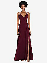 Front View Thumbnail - Cabernet Faux Wrap Criss Cross Back Maxi Dress with Adjustable Straps