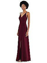 Side View Thumbnail - Cabernet Faux Wrap Criss Cross Back Maxi Dress with Adjustable Straps