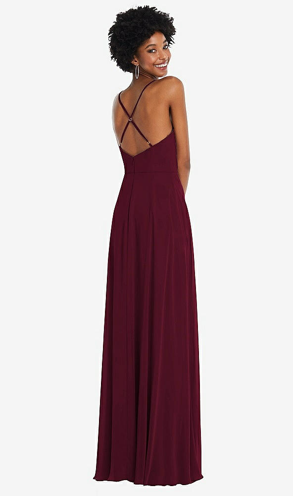 Back View - Cabernet Faux Wrap Criss Cross Back Maxi Dress with Adjustable Straps