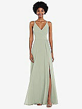 Front View Thumbnail - Celadon Faux Wrap Criss Cross Back Maxi Dress with Adjustable Straps