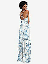 Rear View Thumbnail - Cottage Rose Dusk Blue Faux Wrap Criss Cross Back Maxi Dress with Adjustable Straps