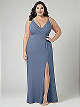 Alt View 1 Thumbnail - Larkspur Blue Faux Wrap Criss Cross Back Maxi Dress with Adjustable Straps