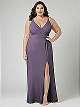 Alt View 1 Thumbnail - Lavender Faux Wrap Criss Cross Back Maxi Dress with Adjustable Straps