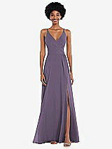 Front View Thumbnail - Lavender Faux Wrap Criss Cross Back Maxi Dress with Adjustable Straps