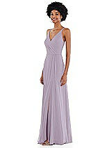 Side View Thumbnail - Lilac Haze Faux Wrap Criss Cross Back Maxi Dress with Adjustable Straps