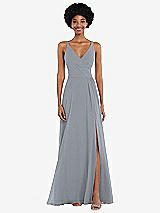 Front View Thumbnail - Platinum Faux Wrap Criss Cross Back Maxi Dress with Adjustable Straps